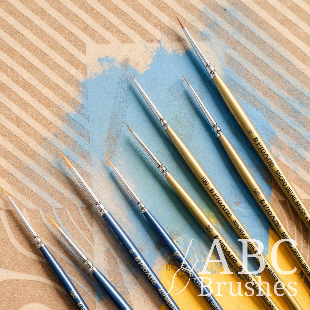 Set of ABC micro detail brushes on a ABC dry brush board.