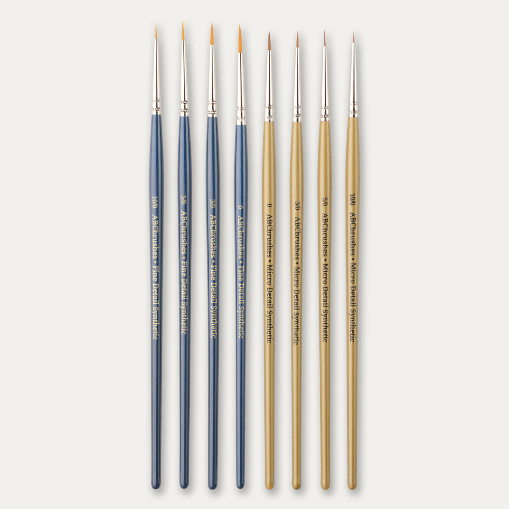 ABC Brushes All Media Micro Detail Synthetic brush range on a white background. 