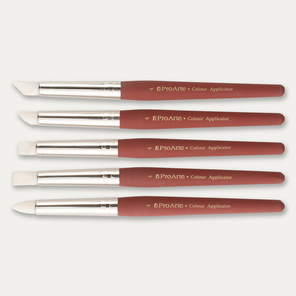 Set of Five Pro Arte Colour Applicators, laid out sideways on a white background.