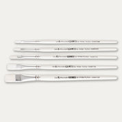 Pro Arte White Nylon flat paint brush set on a white background.