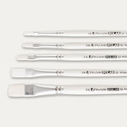 Close-up of the brush tips of the Pro Arte White Nylon flat paint brush set on a white background.