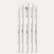 Pro Arte White Nylon flat paint brush set on a white background.