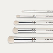 Close-up of the brush tips of the ABC Brushes Rounded Dry Brush set on a white background. 