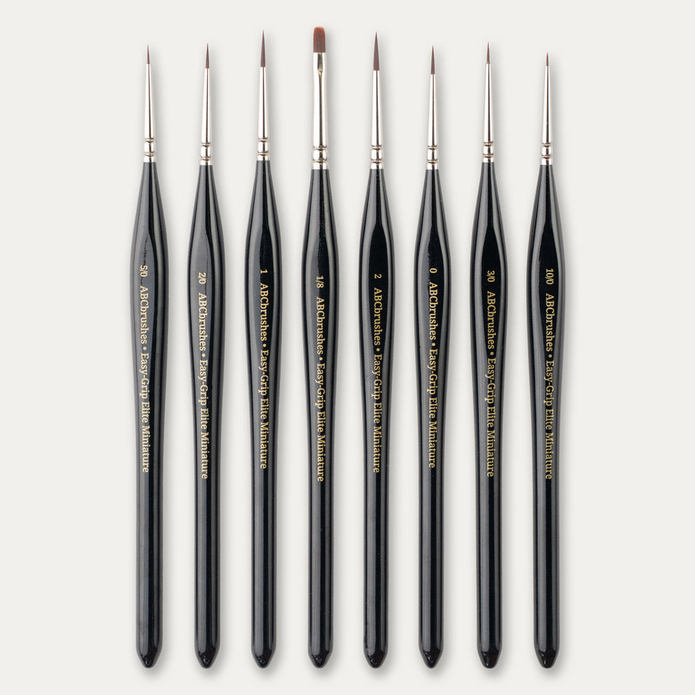ABC Brushes Easy-Grip Elite Miniature Brush range on a white background.
