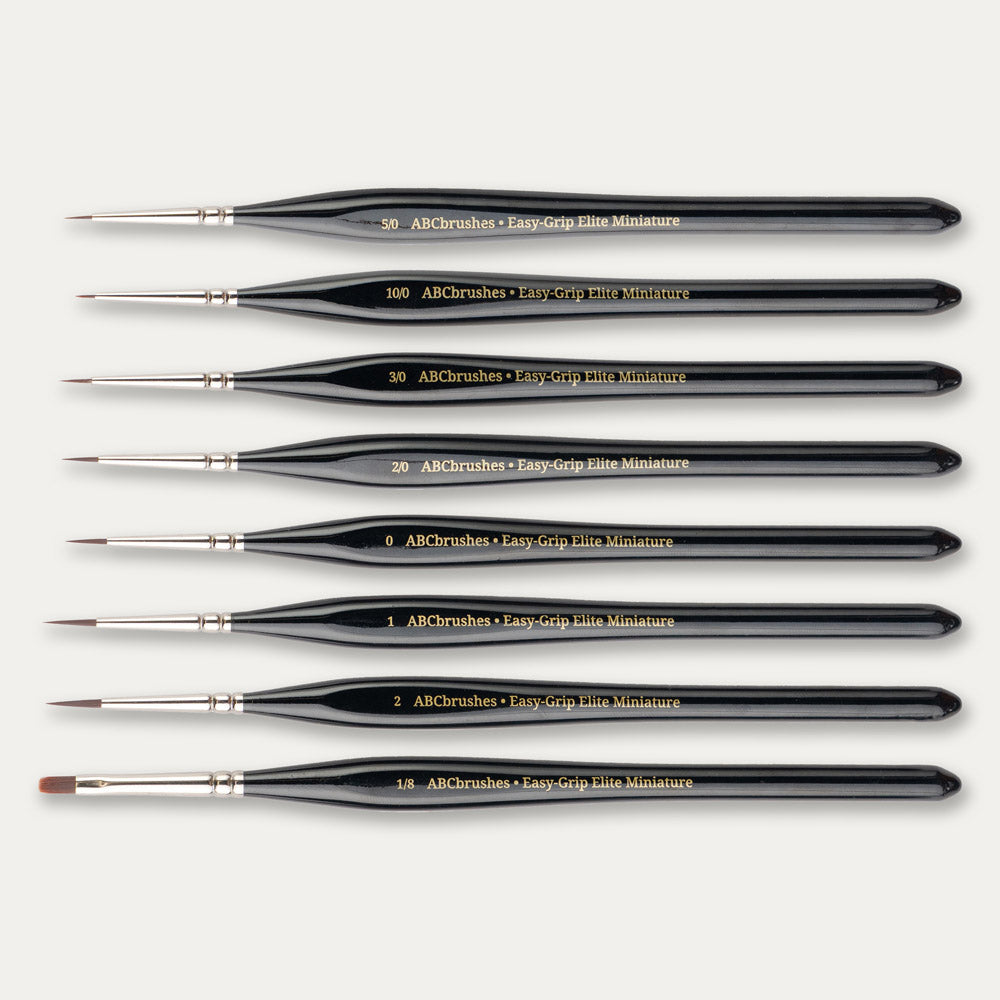 ABC Brushes Easy-Grip Elite Miniature Brush range on a white background.