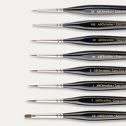 Close-up of the brush tips of the ABC Brushes Easy-Grip Elite Miniature Brush range on a white background.