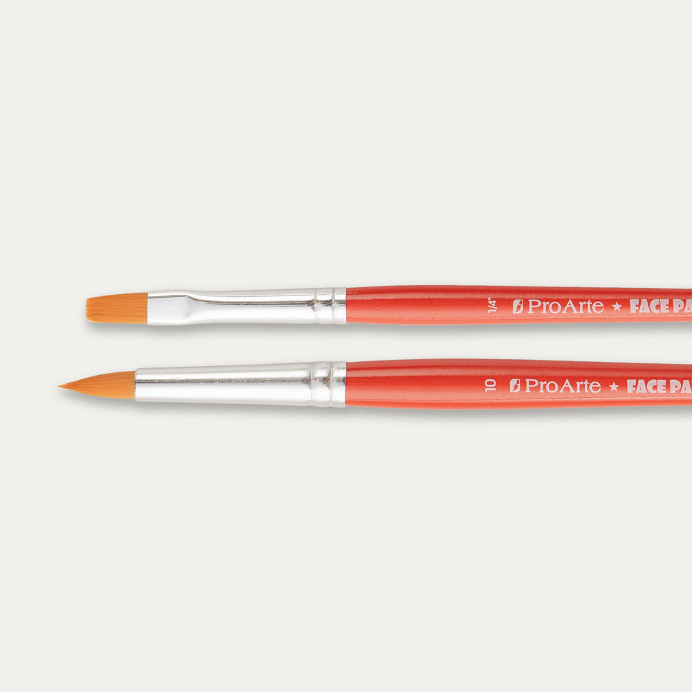 Closeup of the tips of Round and Flat Pro Arte Face Painting brushes. 