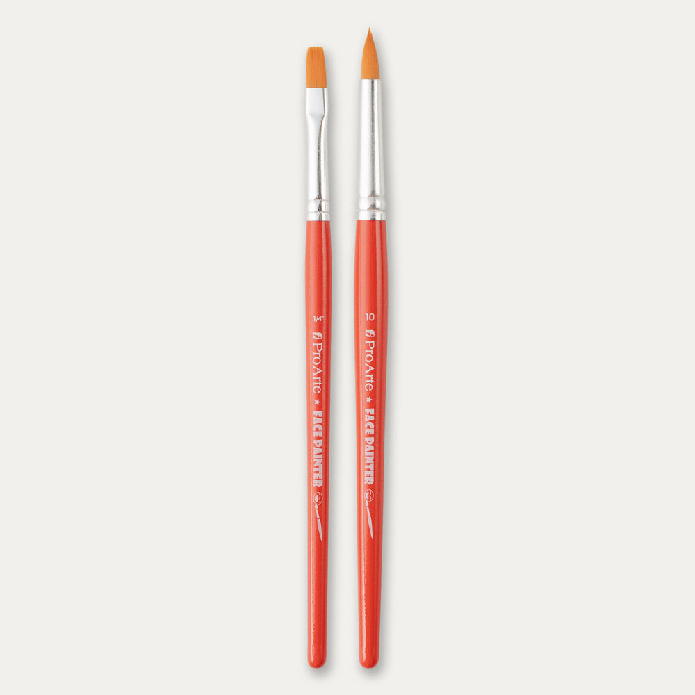 Round and Flat Pro Arte Face Painting brushes on a white background.
