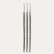 Three size 5/0 ABC Brushes Prolon All Media small brushes on a white background.