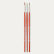 Three size 3 ABC Brushes Spearhead paint brushes on a white background.