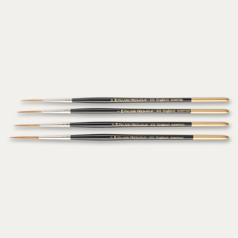 Pro Arte Prolene Rigger brush range on a white background. 
