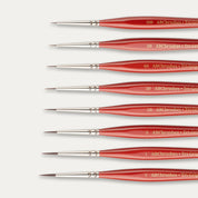 Clsoe-up of the brush tips of the ABC Brushes Tri-Grip Detailer range on a white background. 
