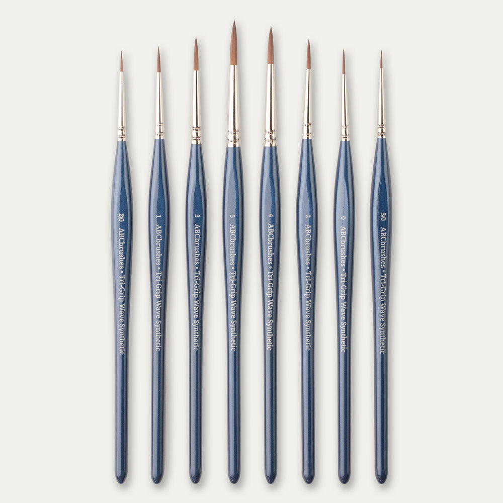 ABC Brushes Tri-Grip Wave Synthetic brush set on a white background. 