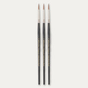 Three size 3 ABC Brushes Vanguard paint brushes on a white background.