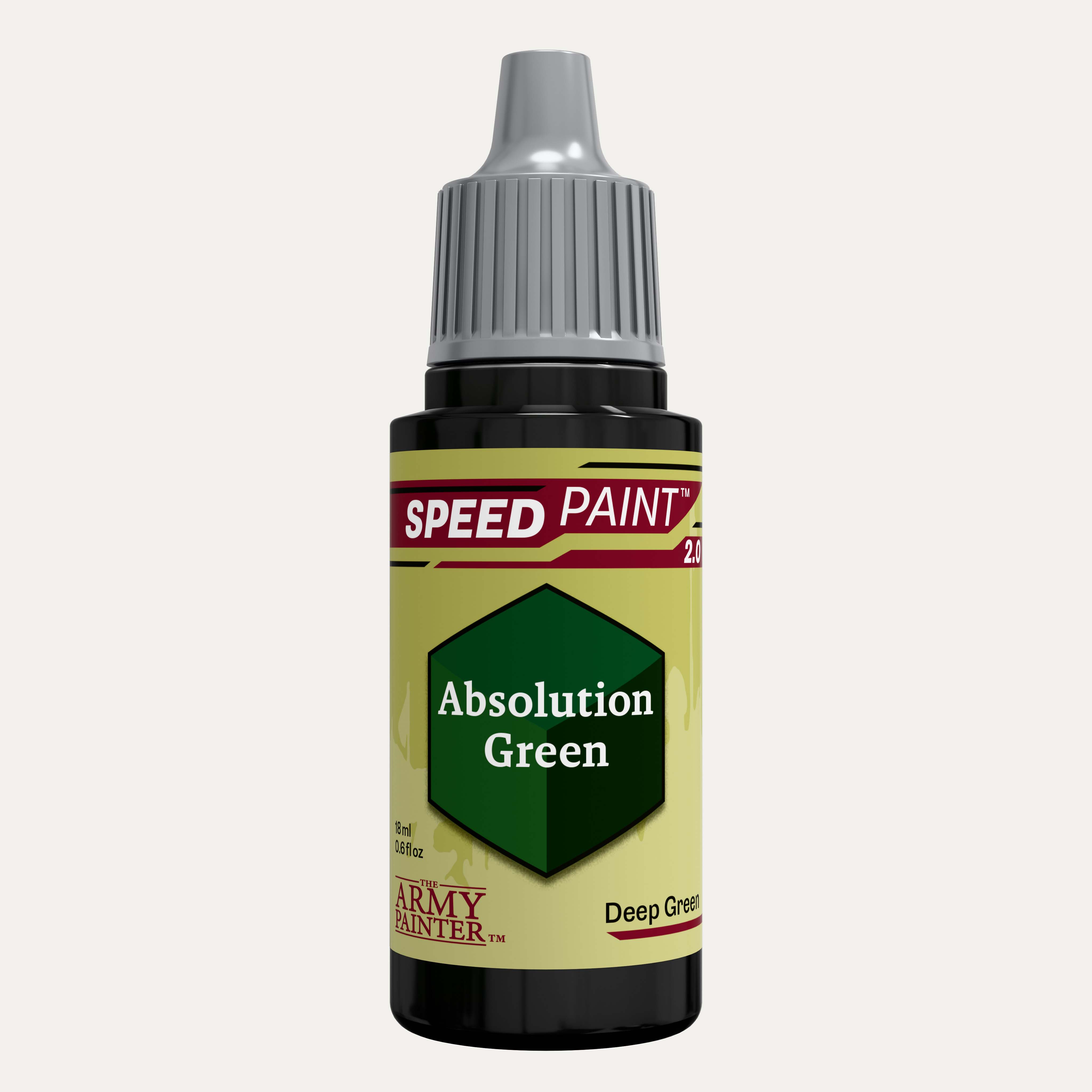 Bottle of the Army Painter Speedpaint in the colour Absolution Green on a white background.