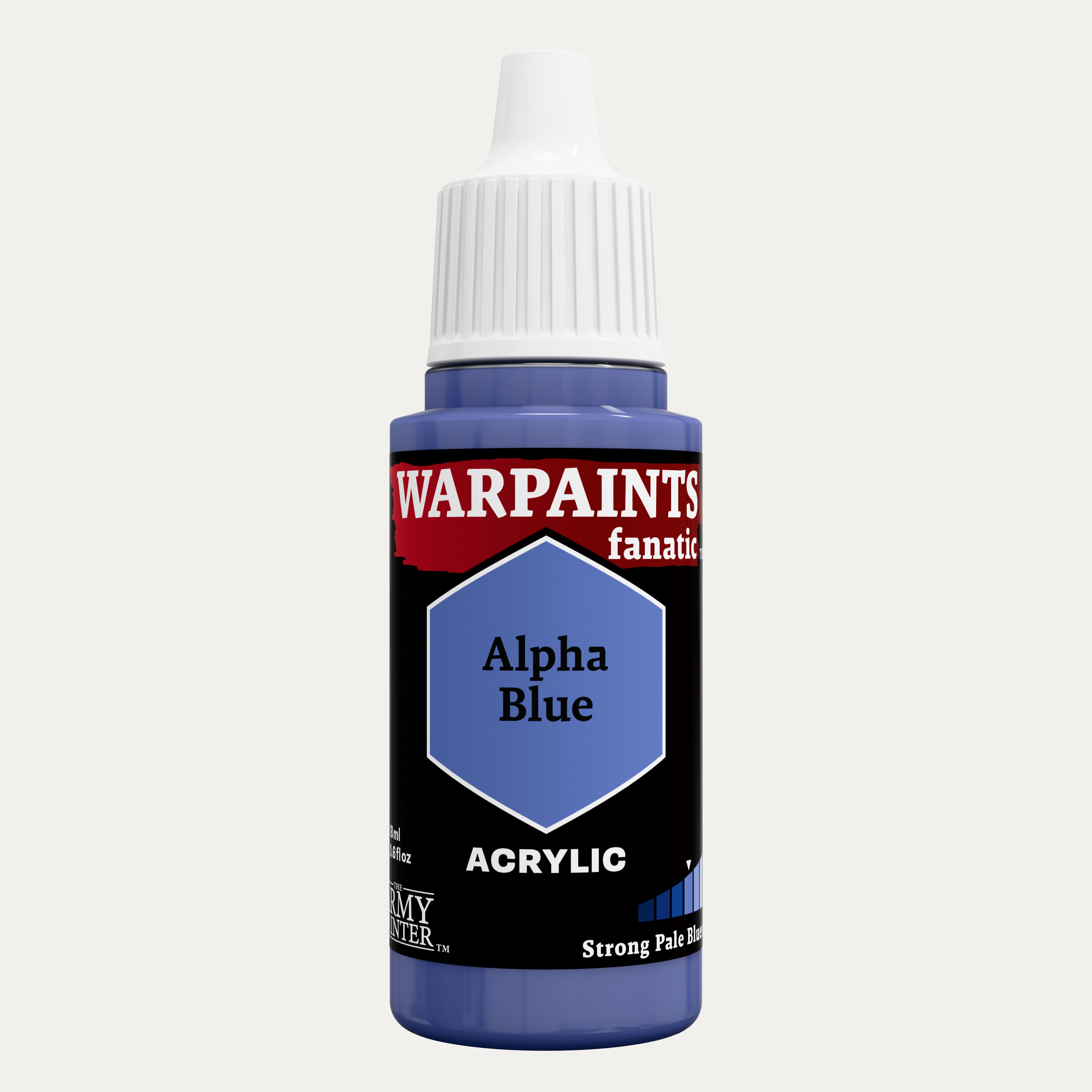 Bottle of the Army Painter Fanatics in the colour Alpha Blue on a white background.