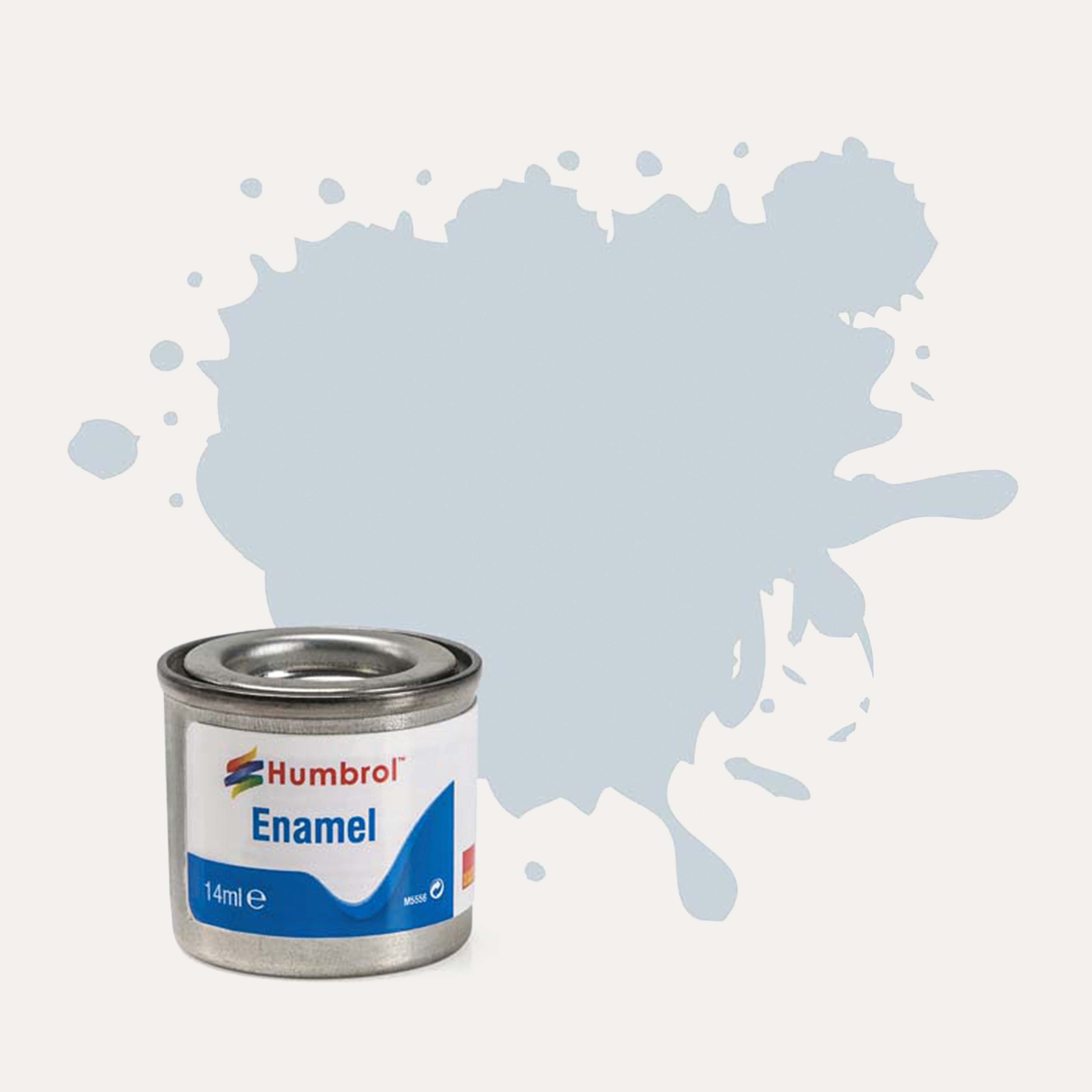 Humbrol Enamel paint tin, with a splatter of Polished Aluminium Metalcote colour behind it, on a white background.
