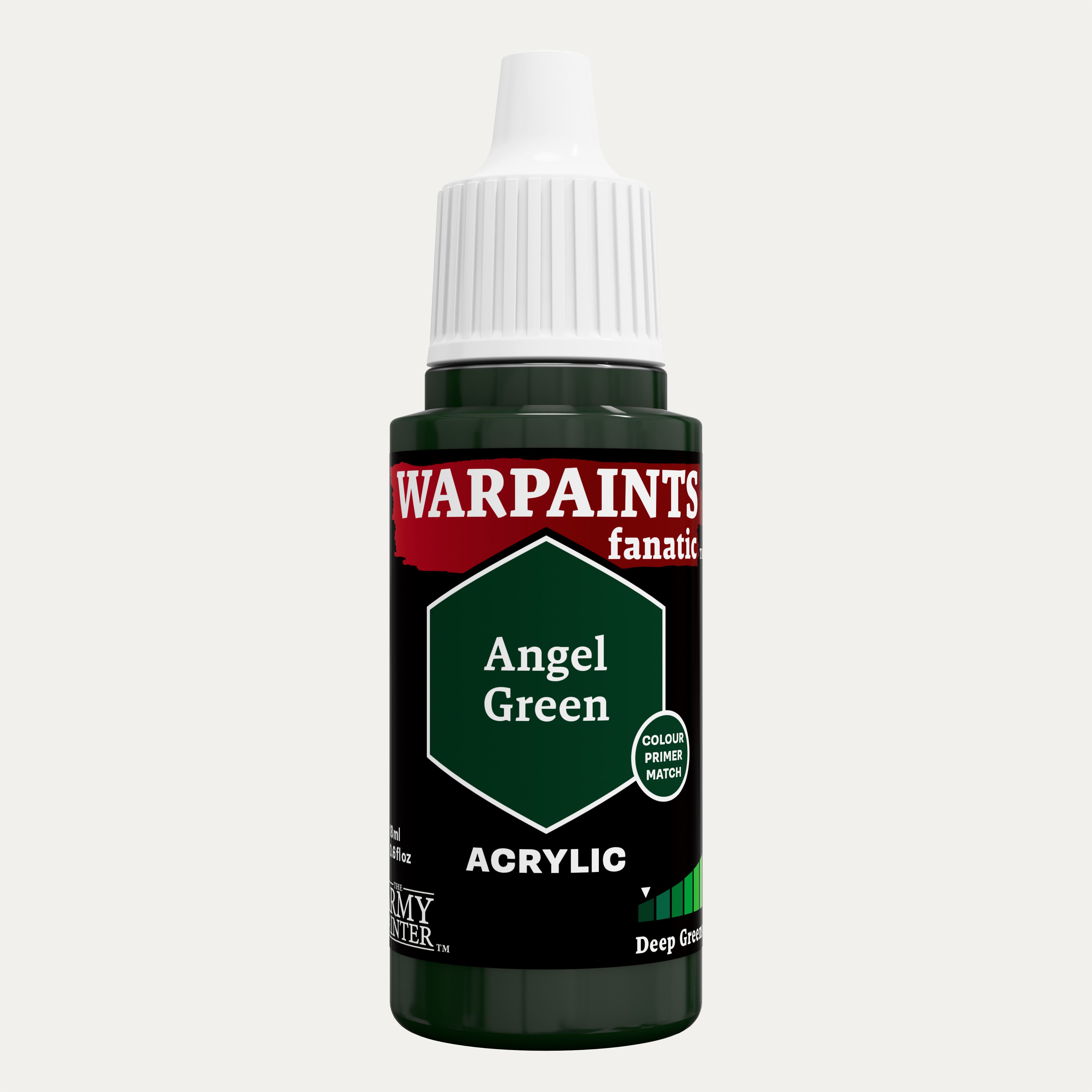 Bottle of the Army Painter Fanatics in the colour Angel Green on a white background.