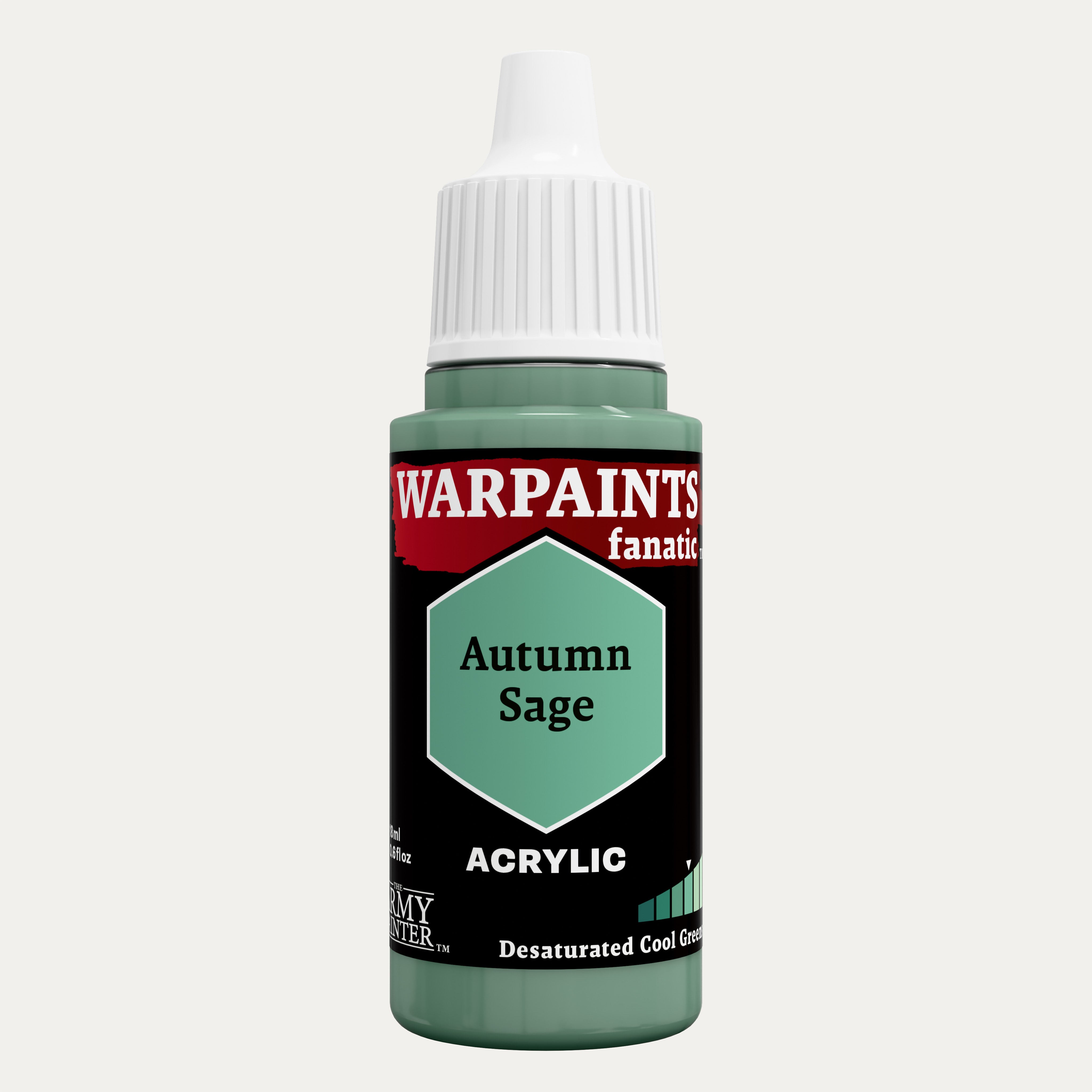 Bottle of the Army Painter Fanatics in the colour Autumn Sage on a white background.
