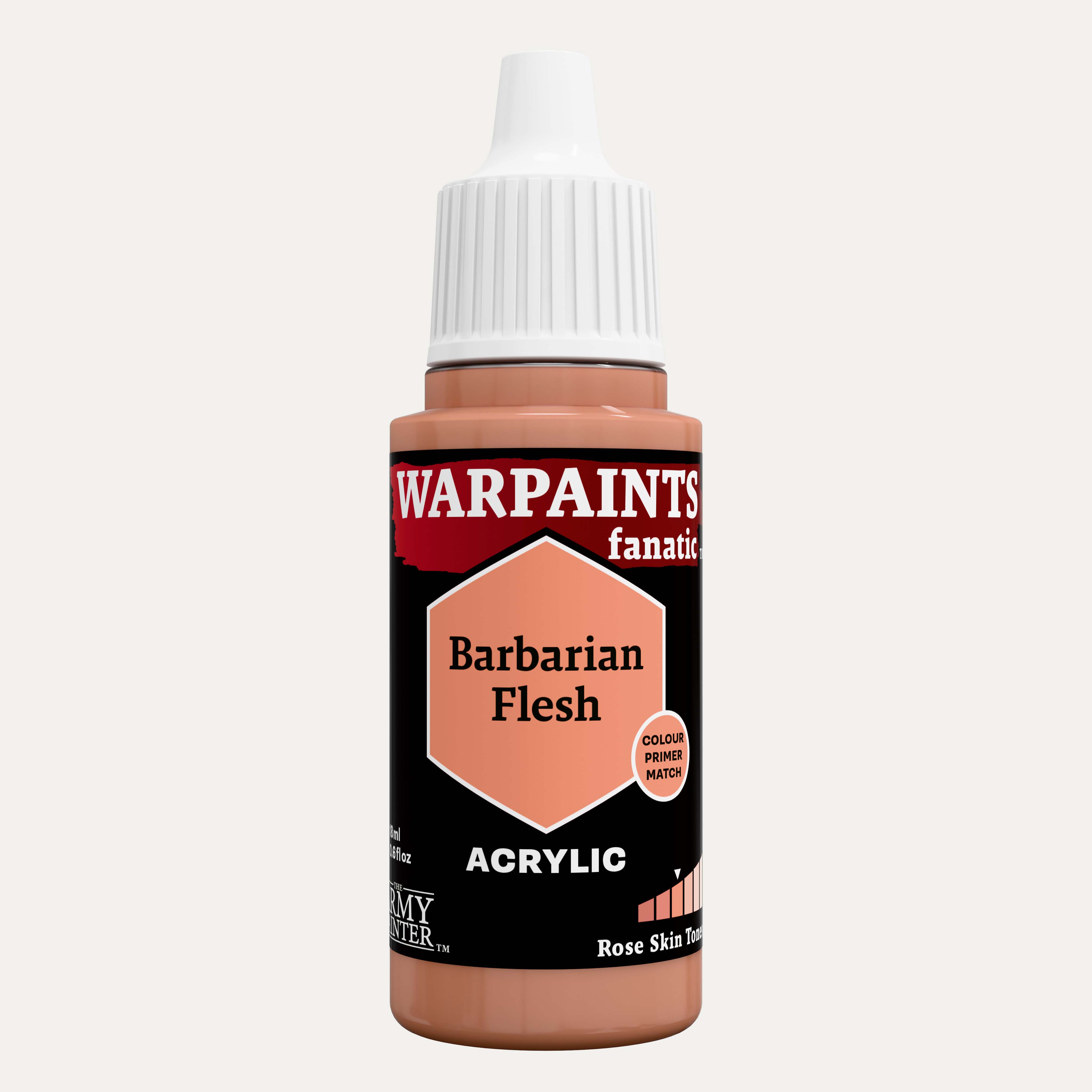 Bottle of the Army Painter Fanatics in the colour Barbarian Flesh on a white background.