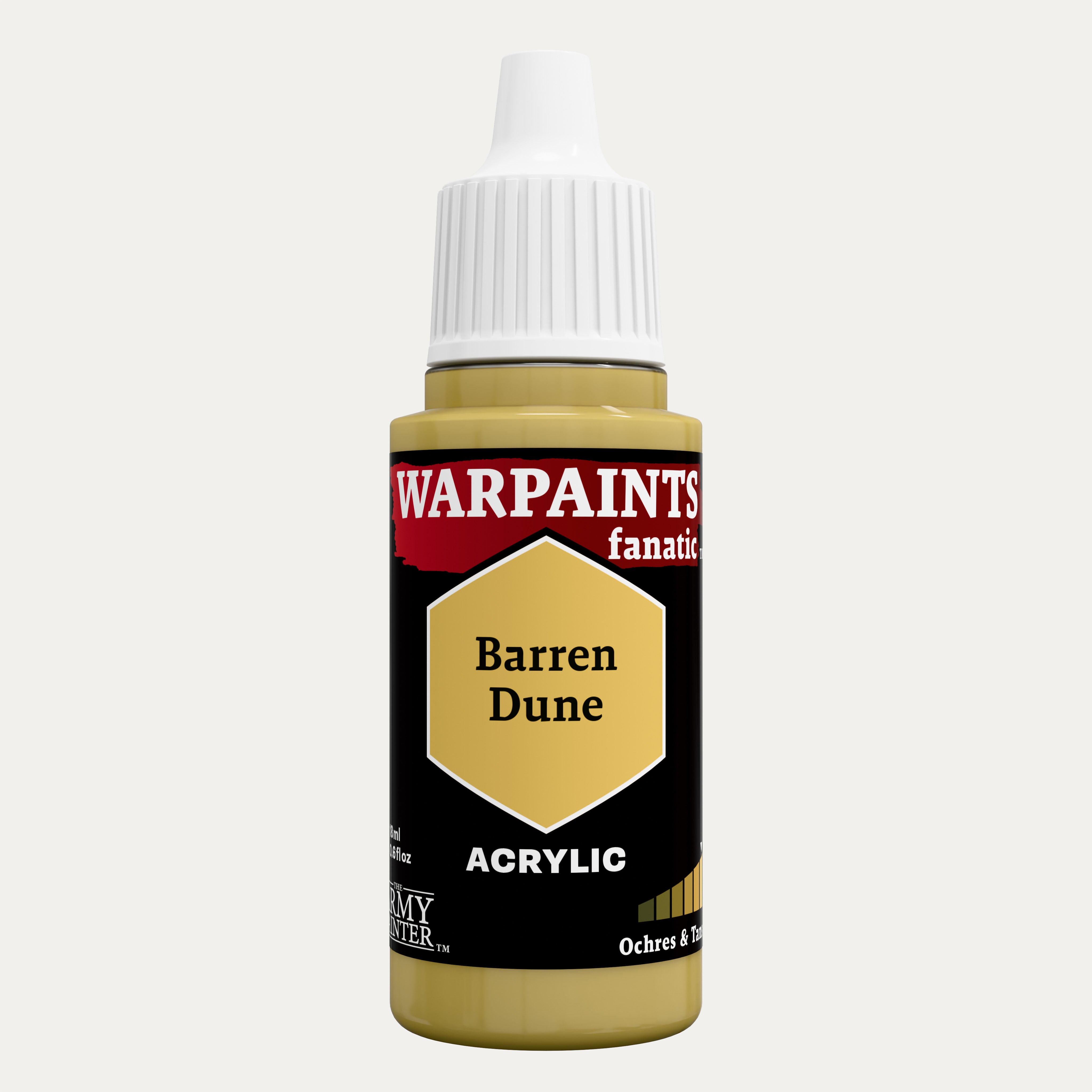 Bottle of the Army Painter Fanatics in the colour Barren Dune on a white background.
