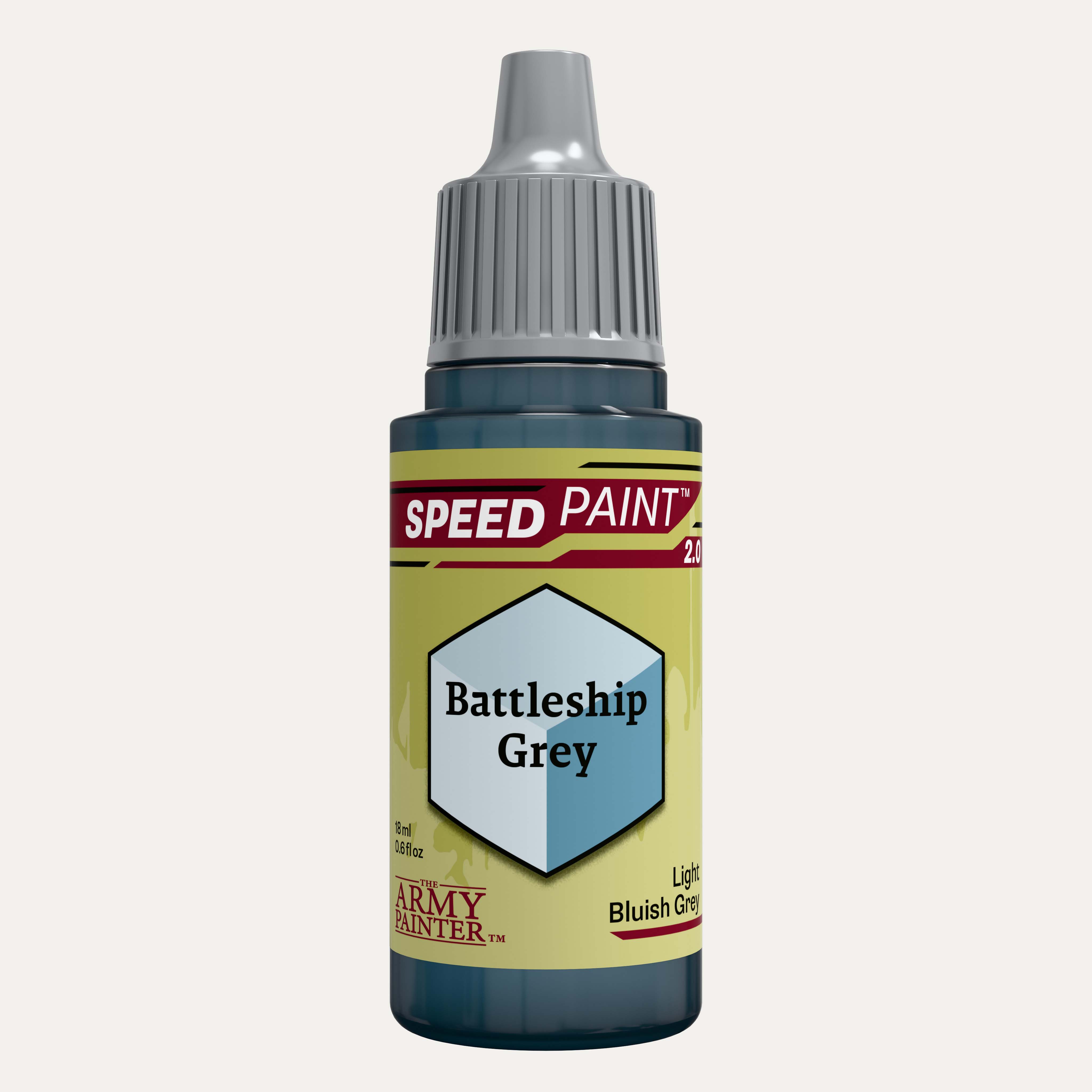 Bottle of the Army Painter Speedpaint in the colour Battleship Grey on a white background. 