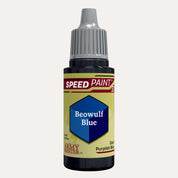 Bottle of the Army Painter Speedpaint in the colour Beowulf Blue on a white background. 