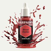 Bottle of the Army Painter Fanatics in the colour Blood Chalice on a white background. There are splatters of paint emerging from the bottom of the paint bottle. 