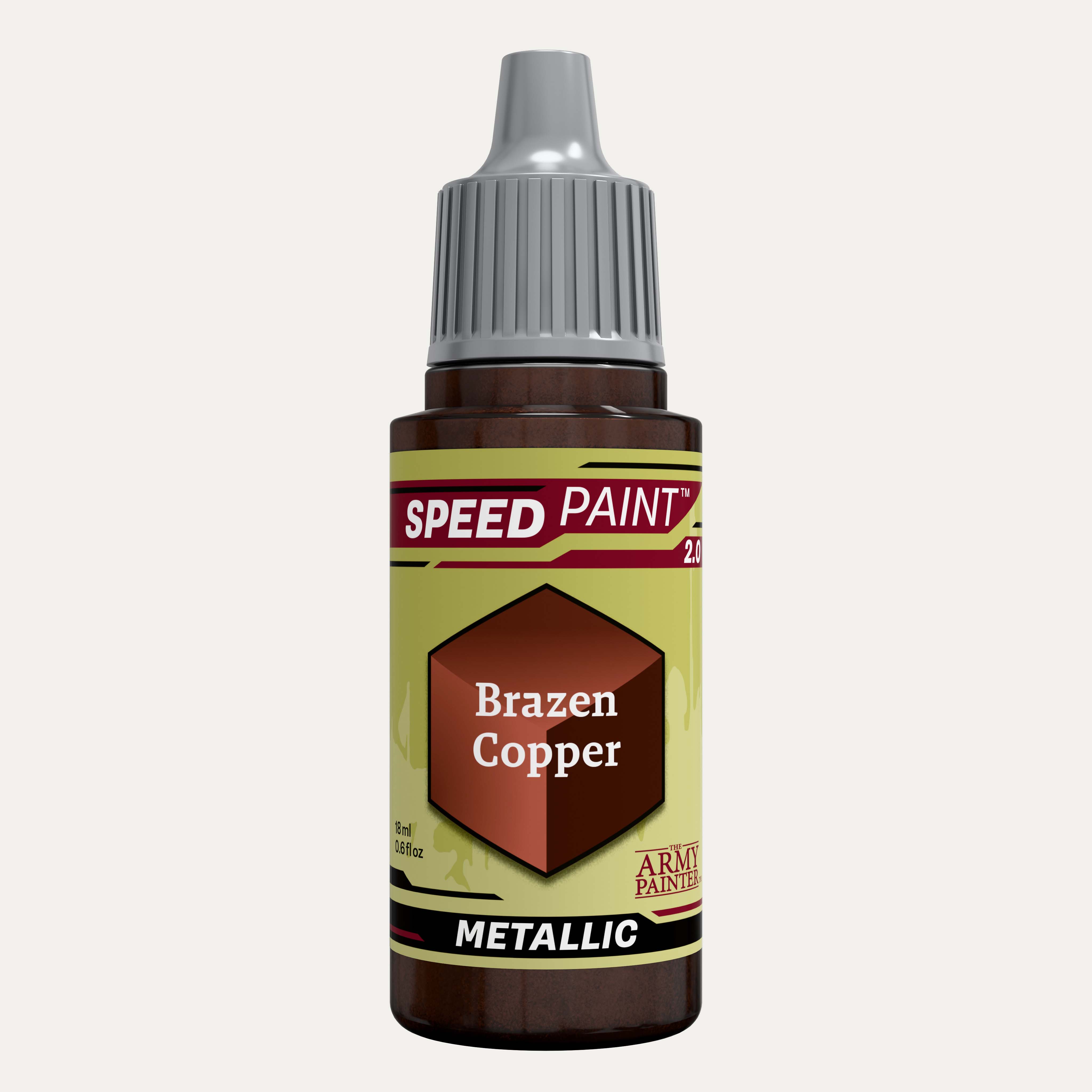 Bottle of the Army Painters metallic Speedpaint in the colour Brazen Copper on a white background. 