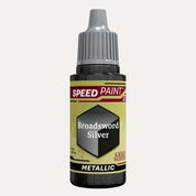 Bottle of the Army Painter Metallic Speedpaint in the colour Broadsword Silver on a white background. 