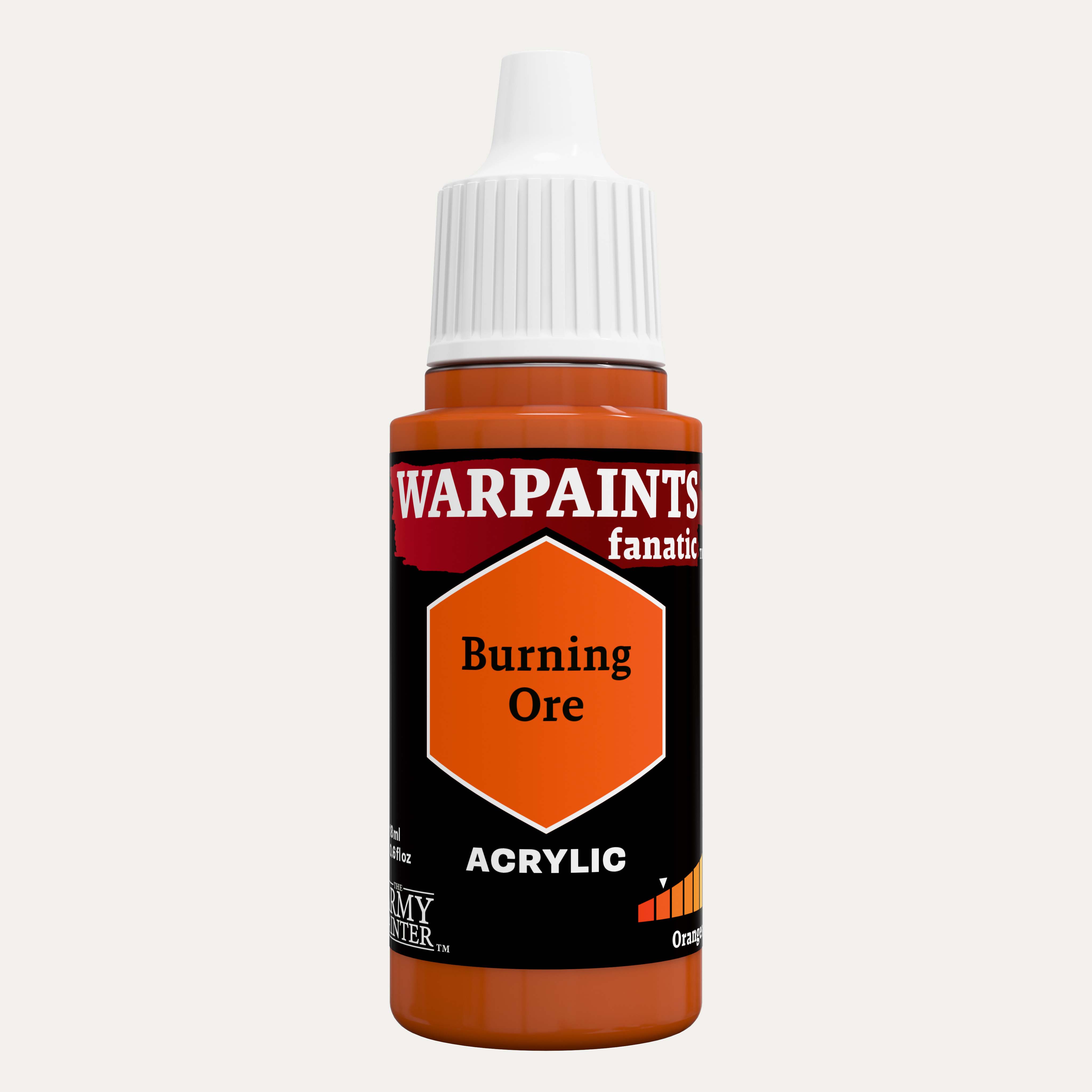 Bottle of the Army Painter Fanatics in the colour Burning Ore on a white background.