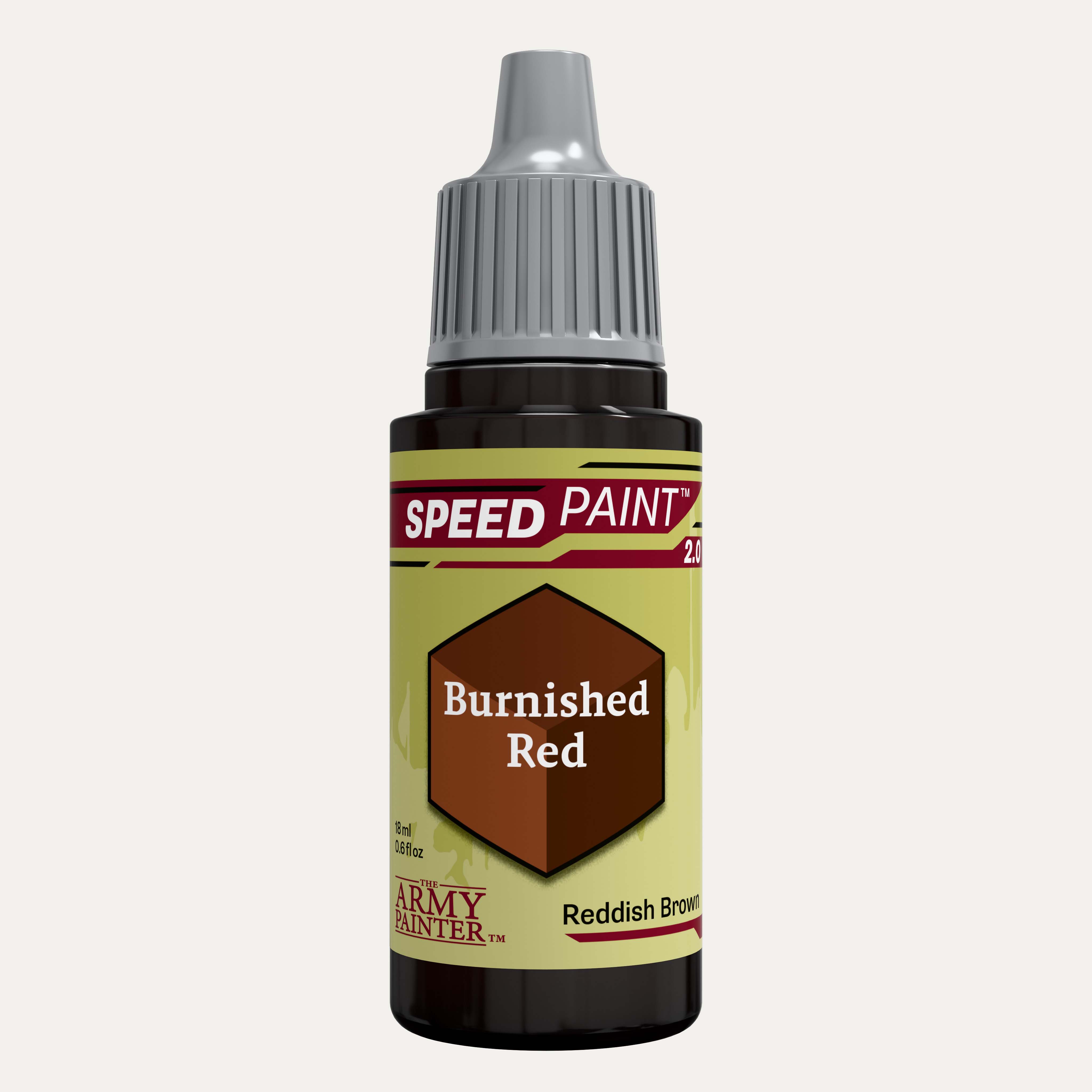 Bottle of the Army Painters Speedpaint in the colour Burnished Red on a white background. 