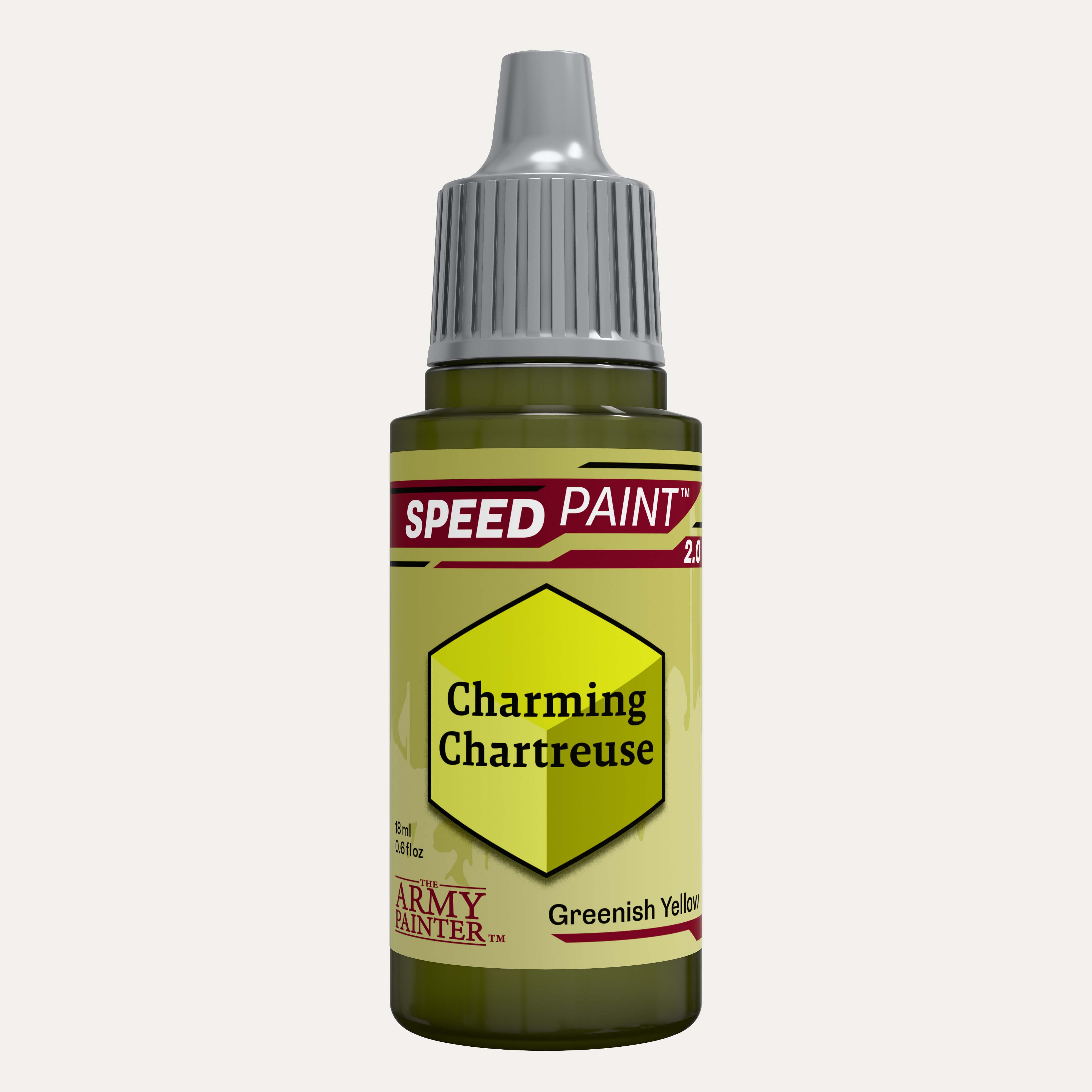 Bottle of the Army Painter Speedpaint in the colour Charming Chartreuse on a white background. 