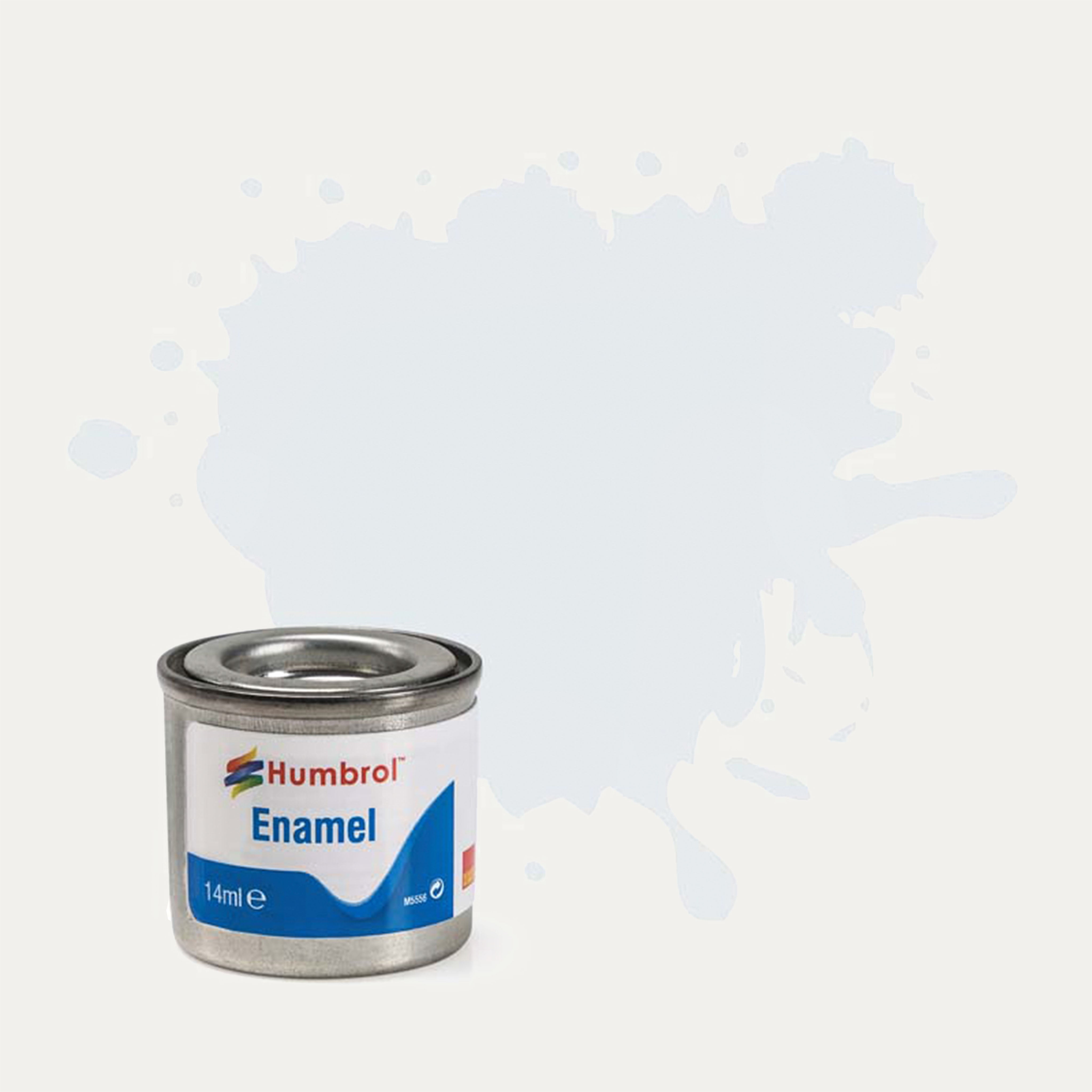 Humbrol Enamel paint tin, with a splatter of Chrome Silver Metallic colour behind it, on a white background.