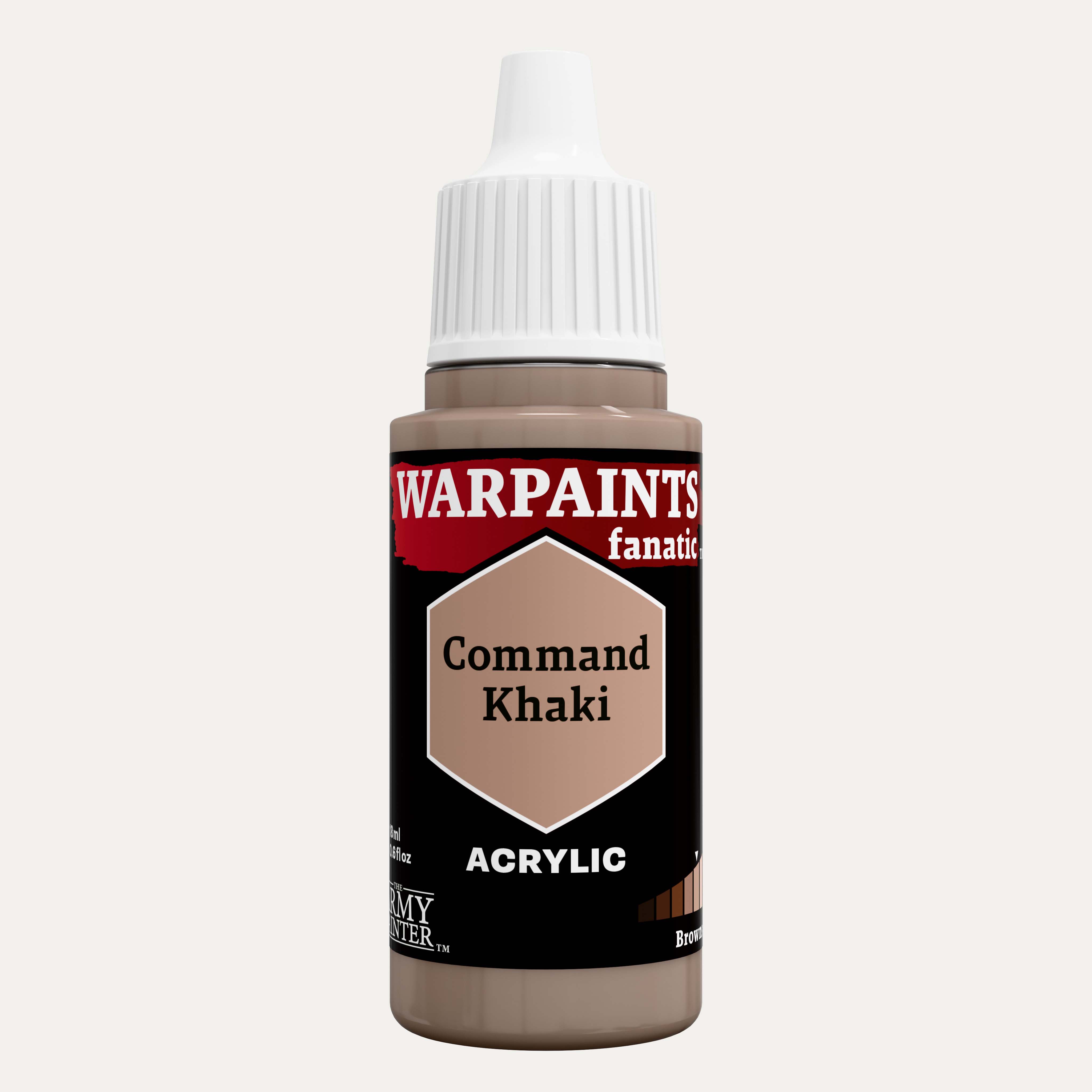 Bottle of the Army Painter Fanatics in the colour Command Khaki on a white background.