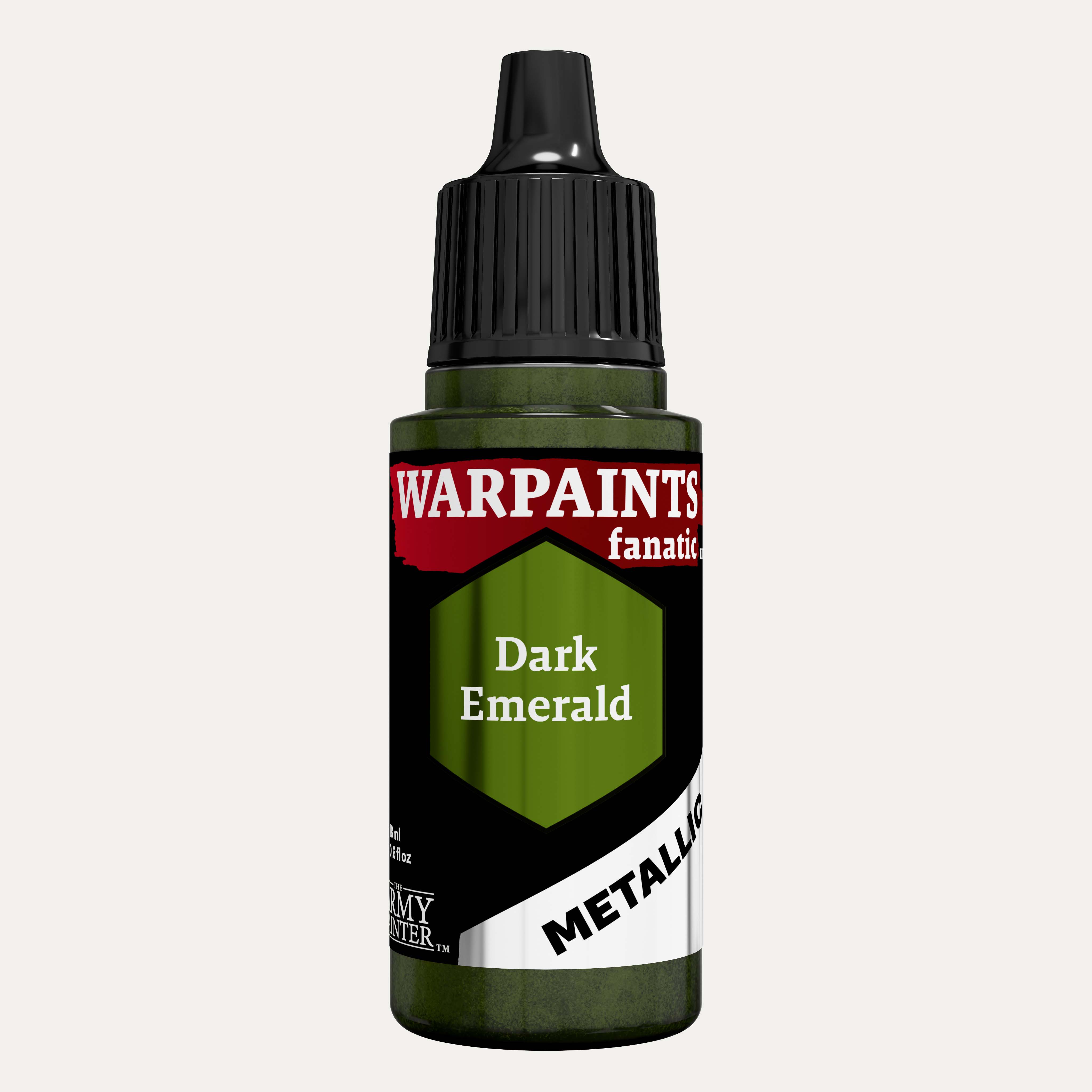 Bottle of the Army Painter Fanatics Metallic paint in the colour Dark Emerald on a white background.