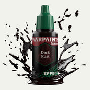Bottle of the Army Painter Fanatics Dark Rust Plasma Coil Glow on a white background. There are splatters of paint emerging from the bottom of the paint bottle. 
