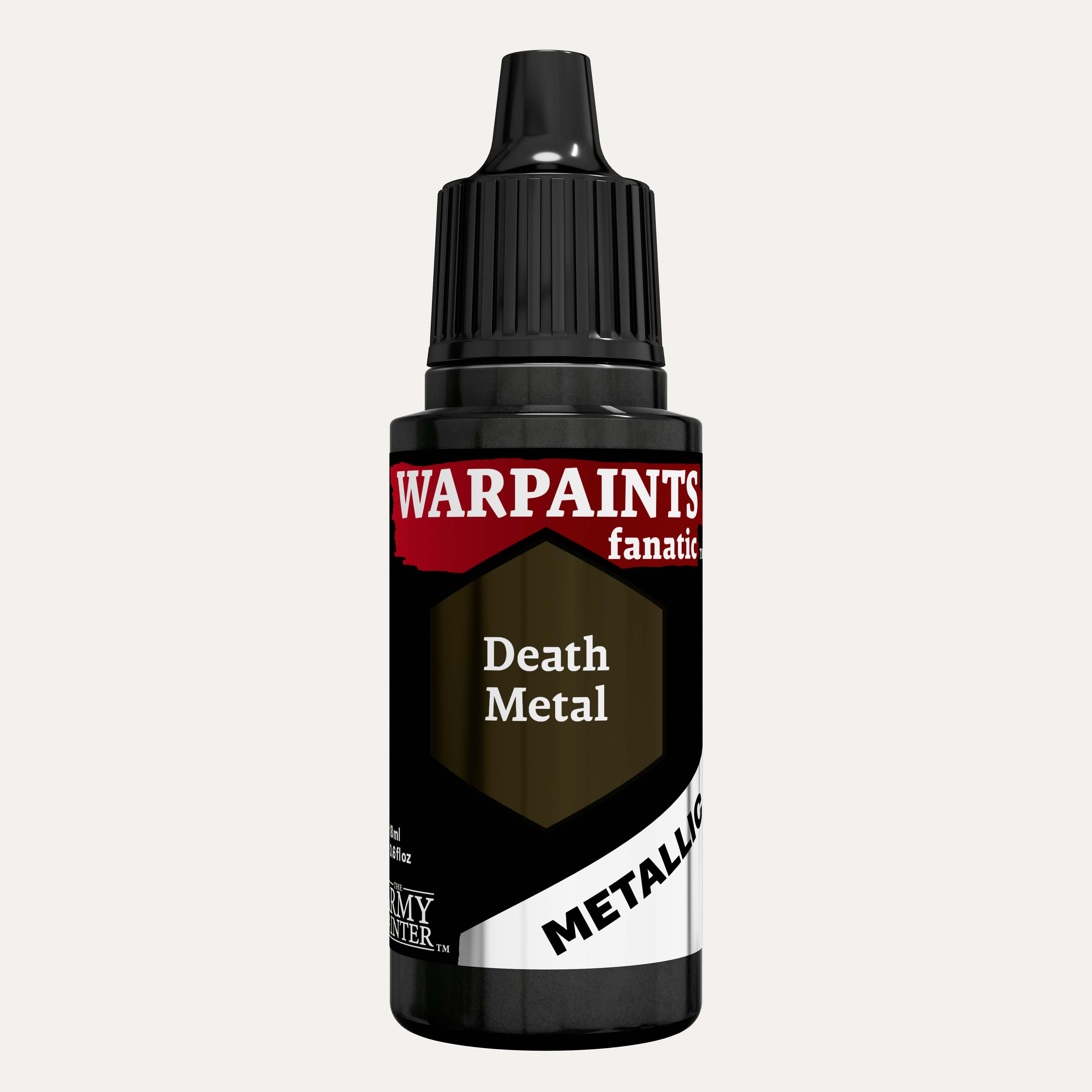 Bottle of the Army Painter Fanatics Metallic paint in the colour Death Metal  on a white background.