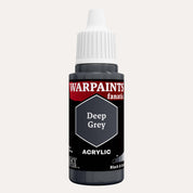 Bottle of the Army Painters Warpaints Fanatic Acrylic paint in the colour Deep Grey on a white background.