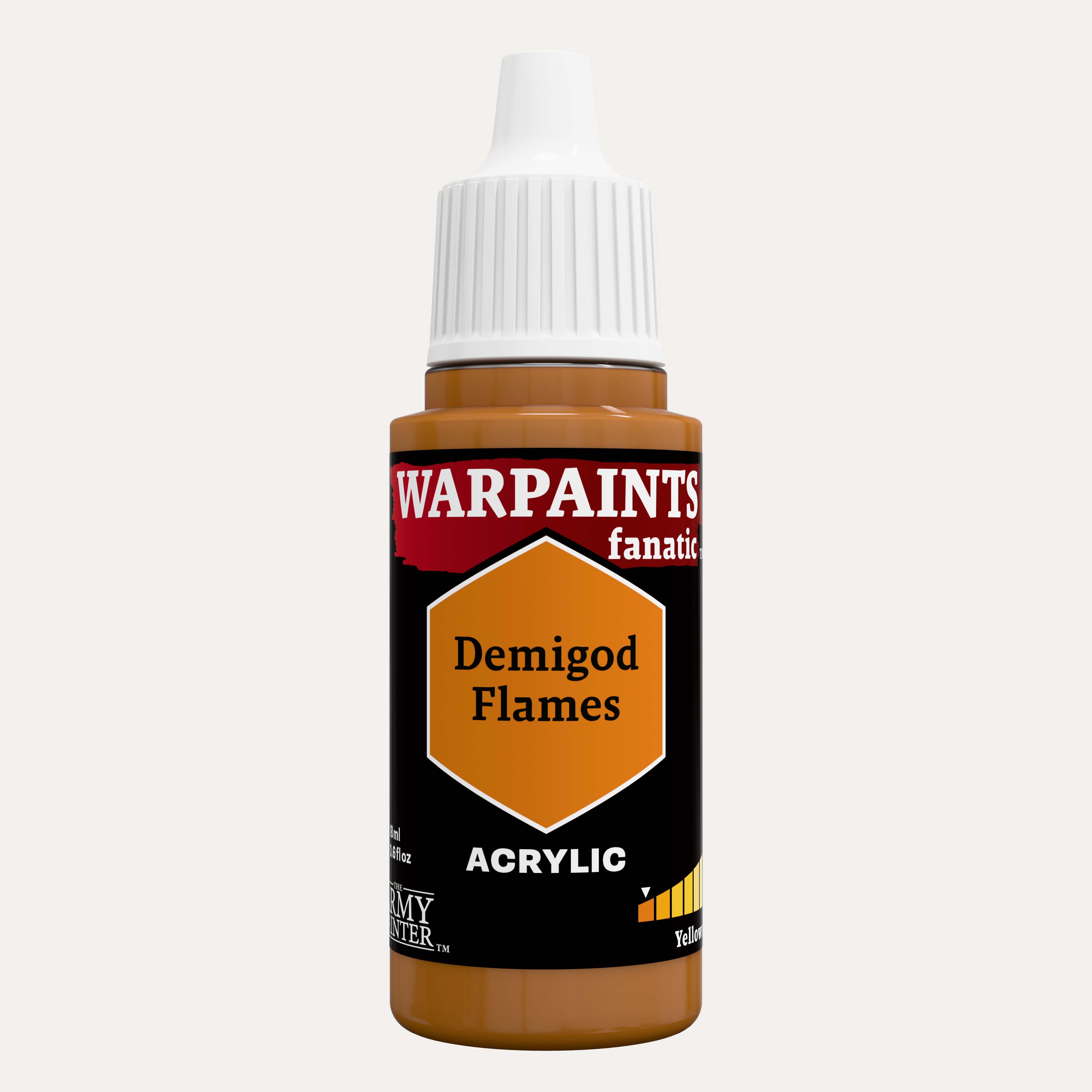 Bottle of the Army Painter Fanatics in the colour Demigod Flames on a white background.
