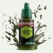 Bottle of the Army Painter Fanatics Effects in the colour Disgusting Slime on a white background. There are splatters of paint emerging from the bottom of the paint bottle. 