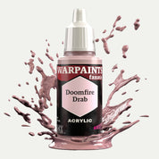 Bottle of the Army Painter Fanatics in the colour Doomfire Drab on a white background. There are splatters of paint emerging from the bottom of the paint bottle. 