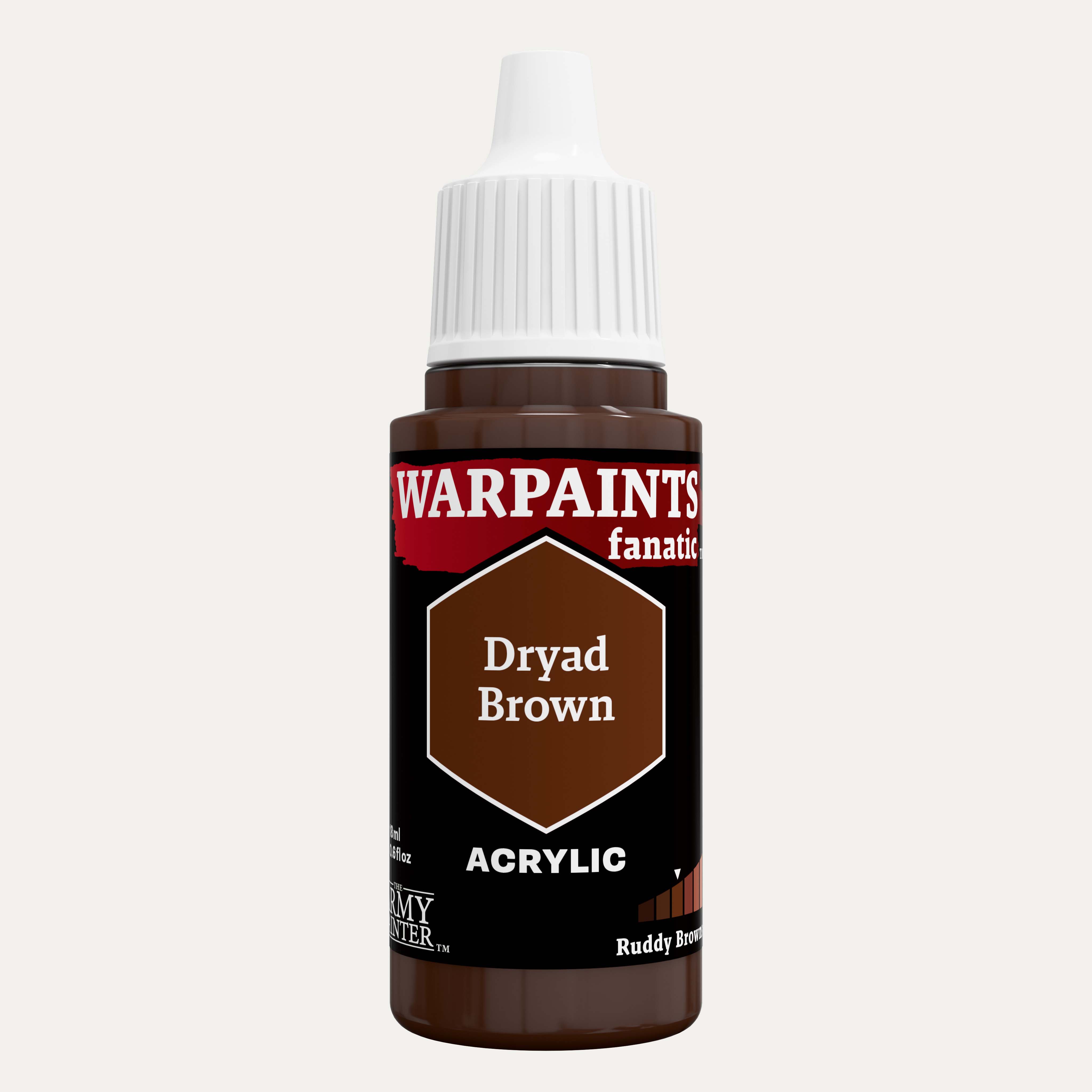 Bottle of the Army Painter Fanatics in the colour Dryad Brown on a white background.