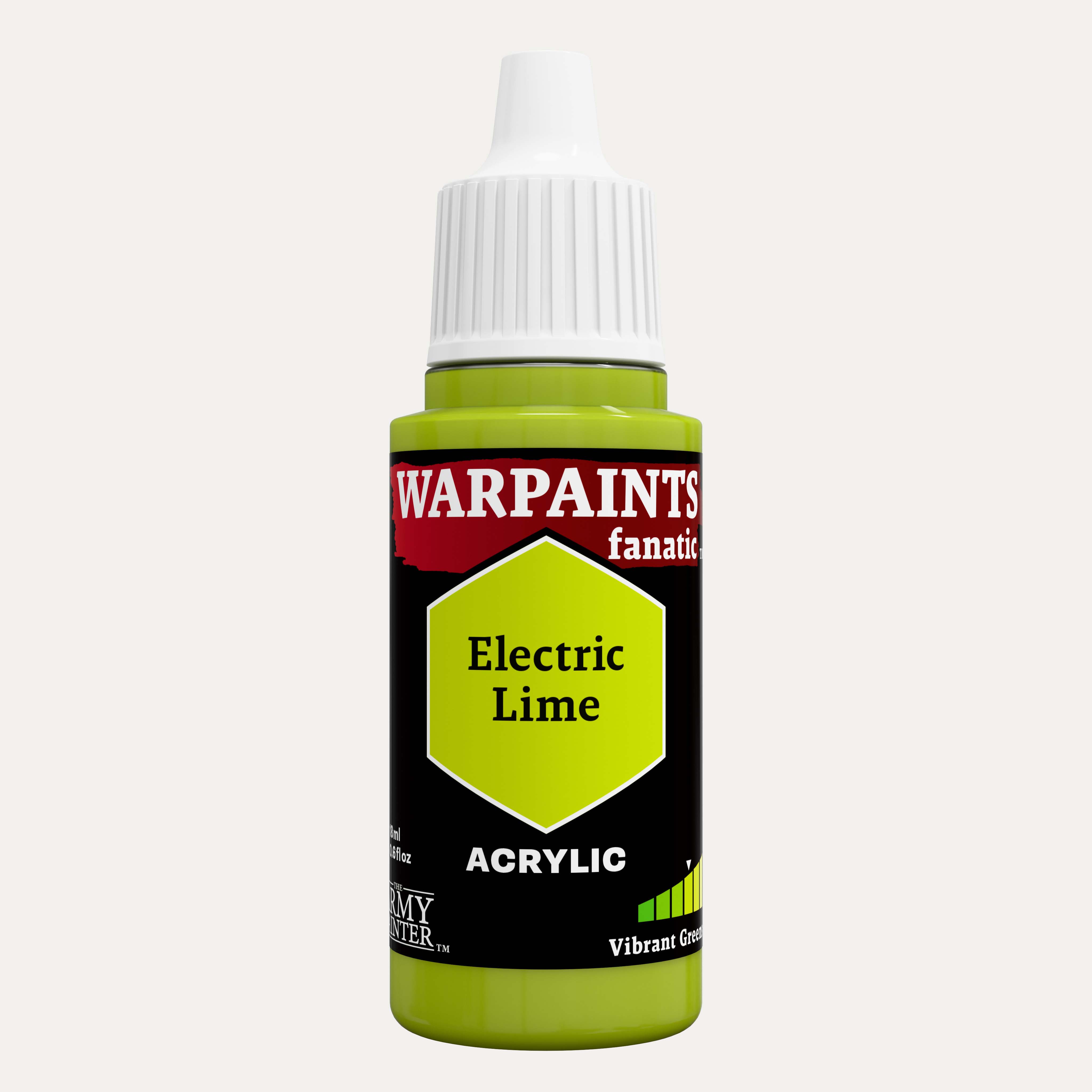 Bottle of the Army Painter Fanatics in the colour Electric Lime on a white background.