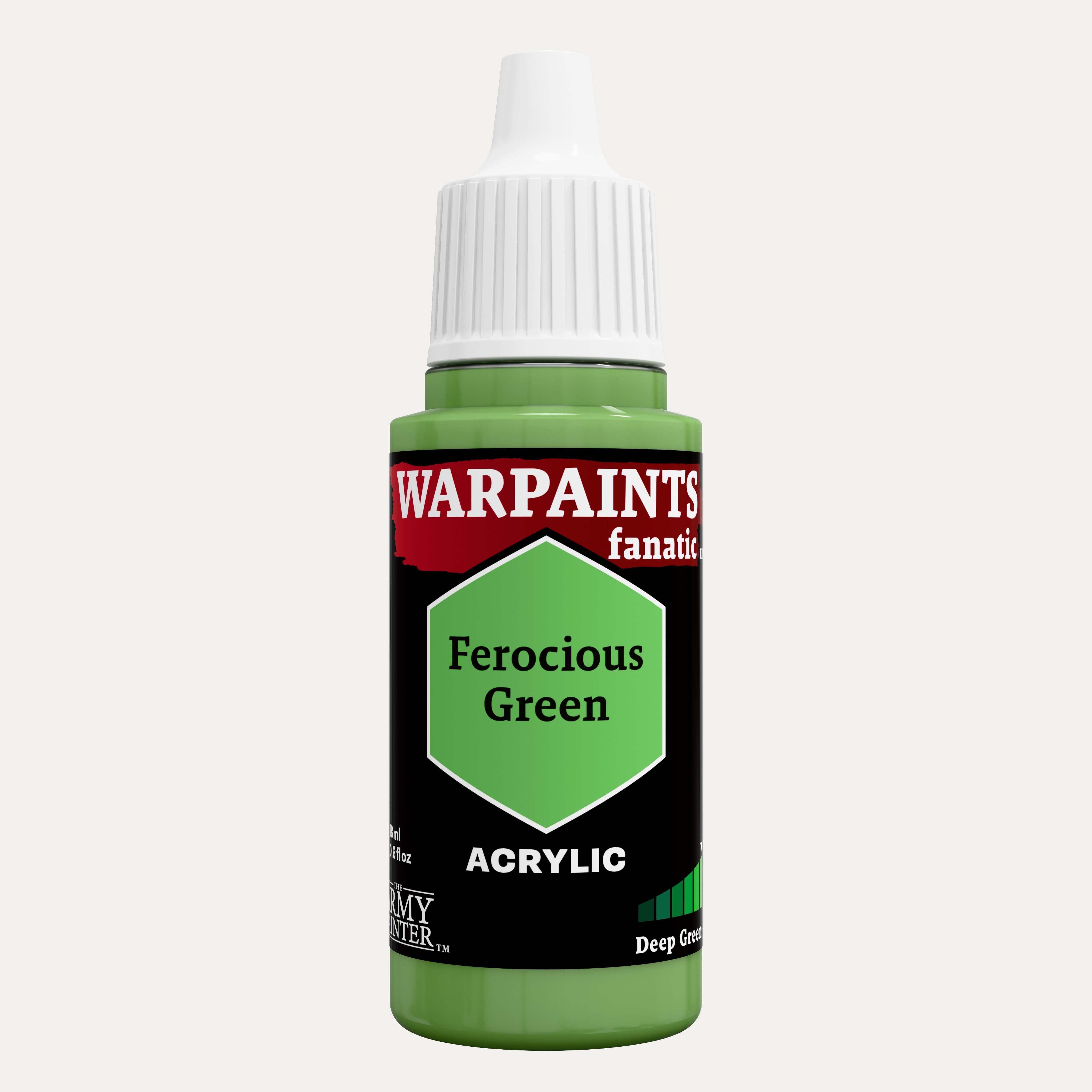 Bottle of the Army Painter Fanatics in the colour Ferocious Green on a white background