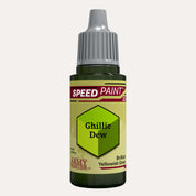Bottle of the Army Painter Speedpaint in the colour Ghillie Dew on a white background. 