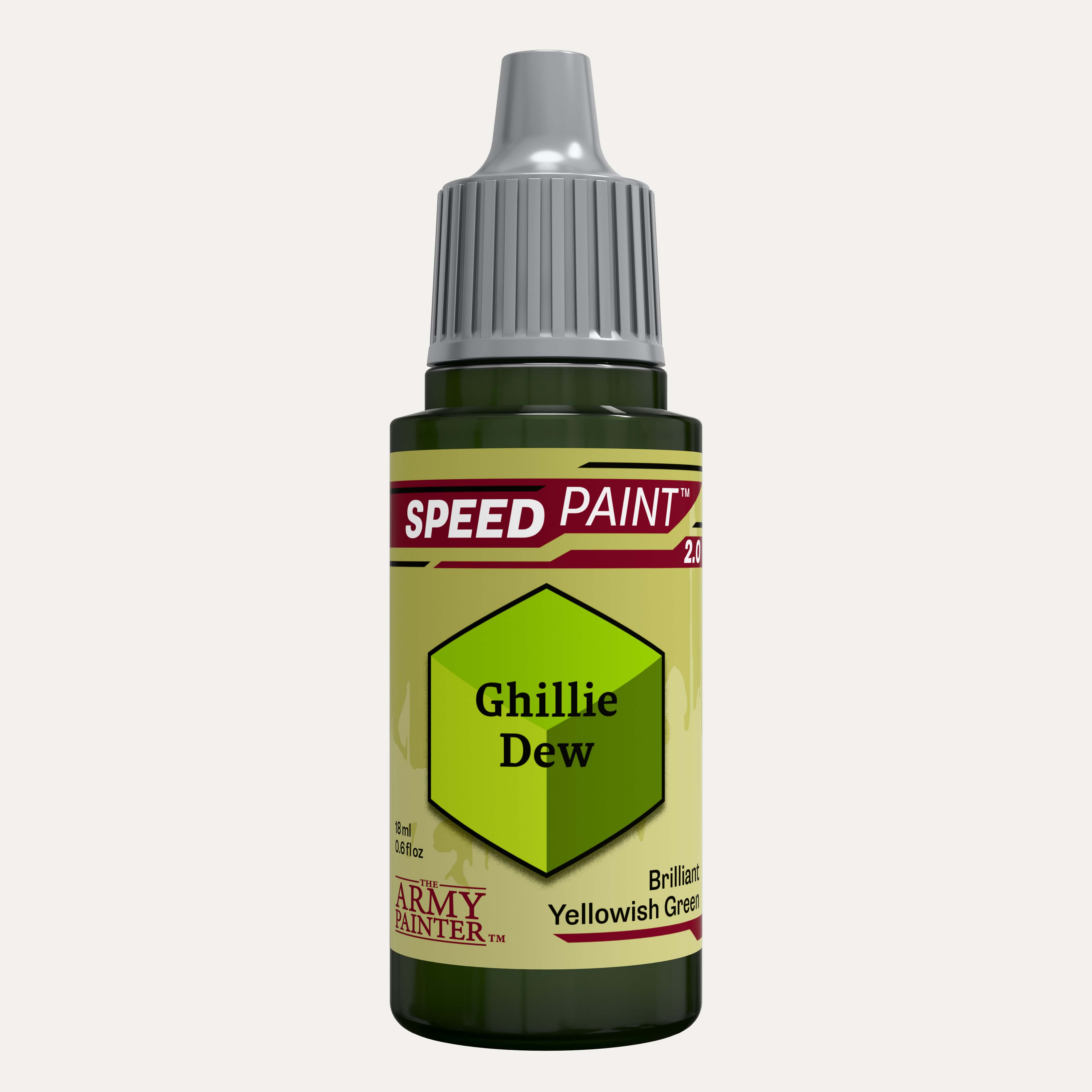 Bottle of the Army Painter Speedpaint in the colour Ghillie Dew on a white background. 