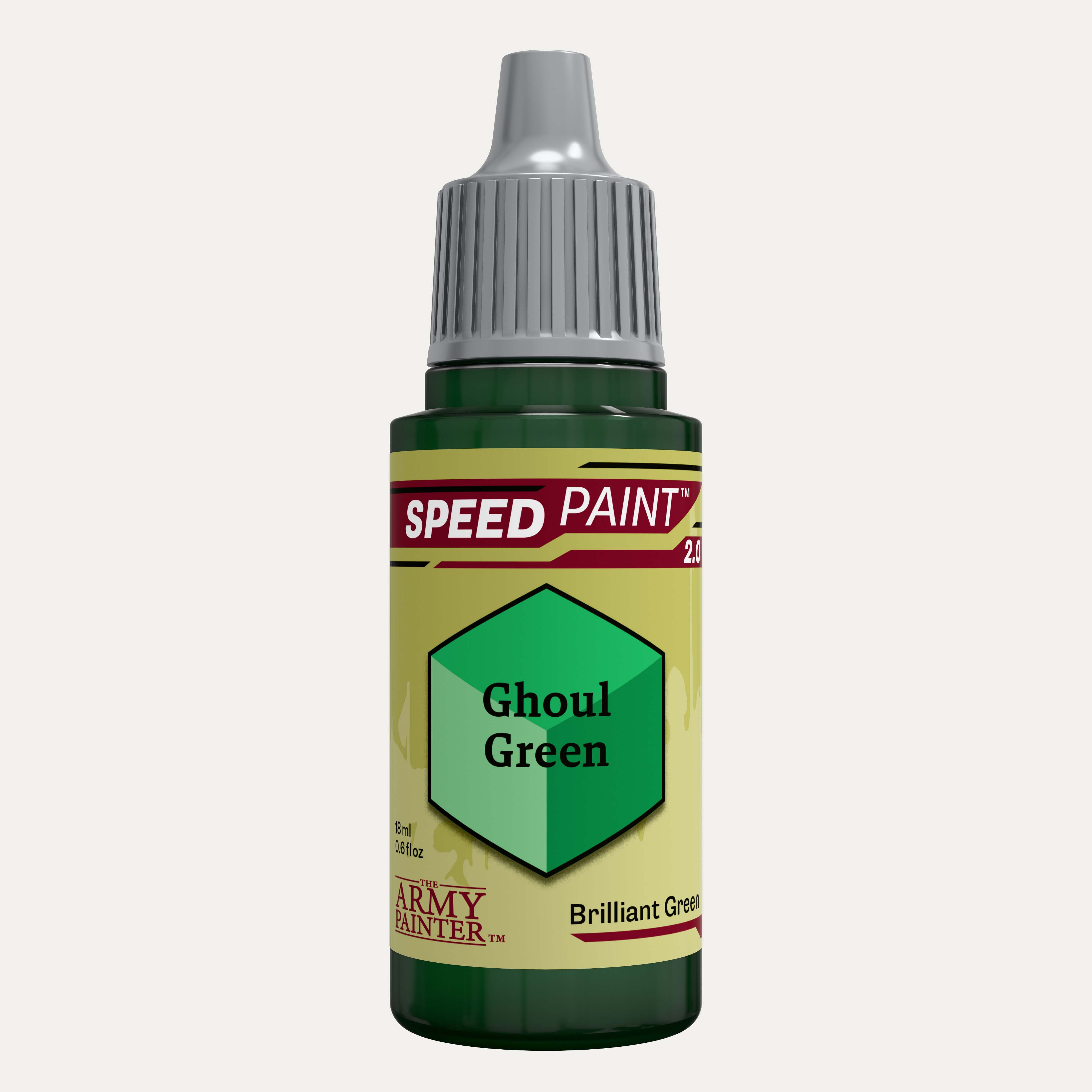 Bottle of the Army Painter Speedpaint in the colour Ghoul Green on a white background. 