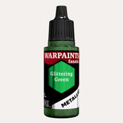 Bottle of the Army Painter Fanatics Metallic paint in the colour Glittering Green on a white background.