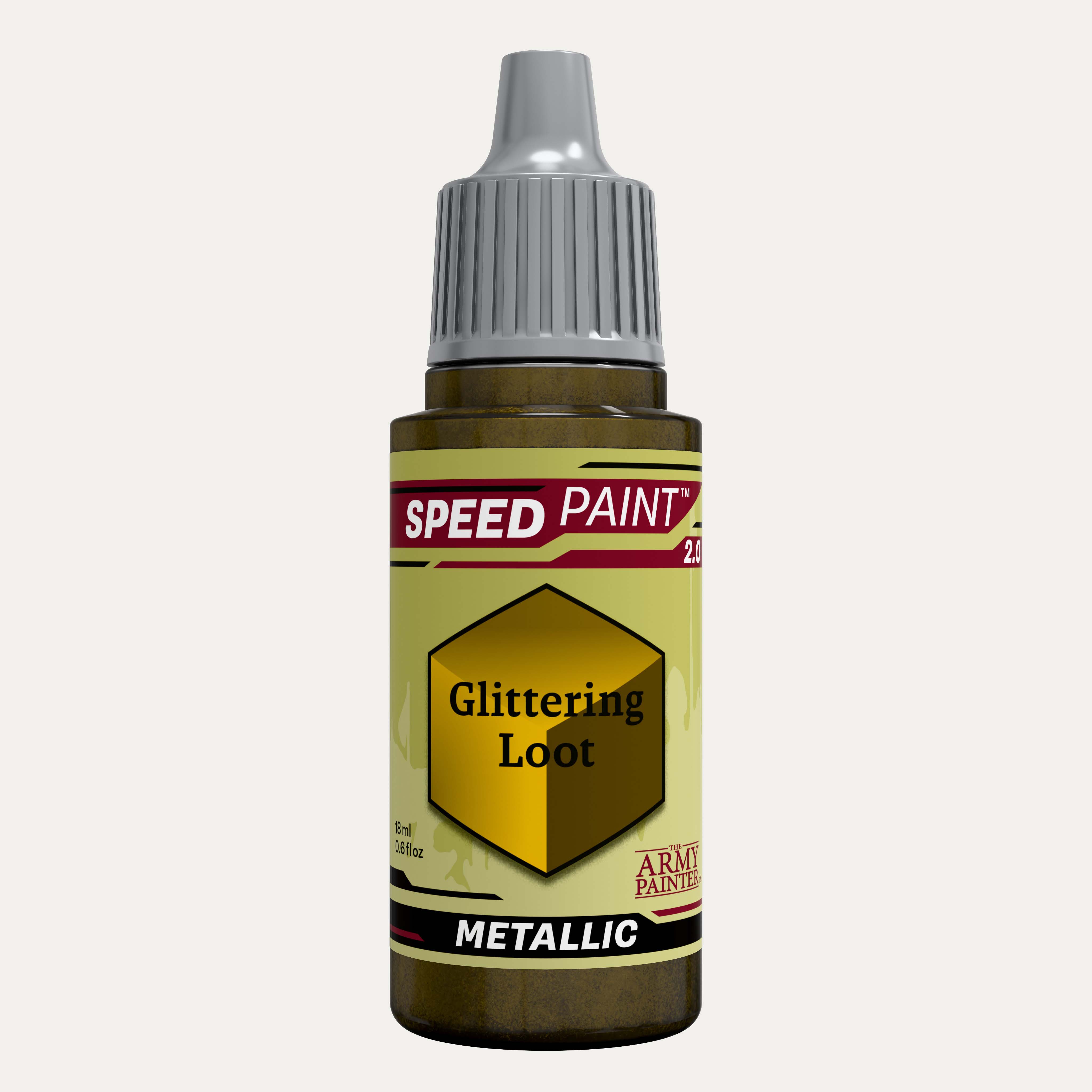 Bottle of the Army Painters metallic Speedpaint in the colour Glittering Loot on a white background. 